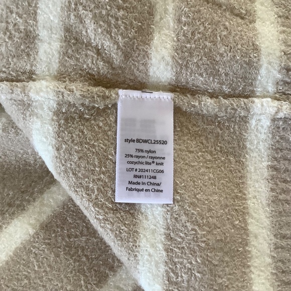 Barefoot Dreams CozyChic Lite Striped Cardigan Stone/Pearl SZ XL - Picture 15 of 16